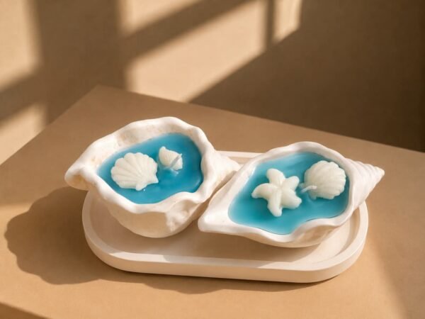 sea shell candle 2 pieces with tray